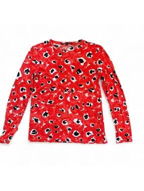NWOT Proenza Schouler Vibrant Red Print Long Sleeve Cotton Top sz Small